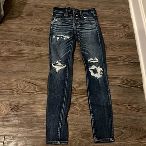American eagle high rise dark blue jeans